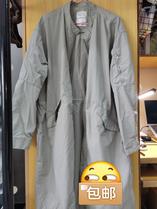 韩系风衣男女中性轻薄机能浅灰色中长款外套