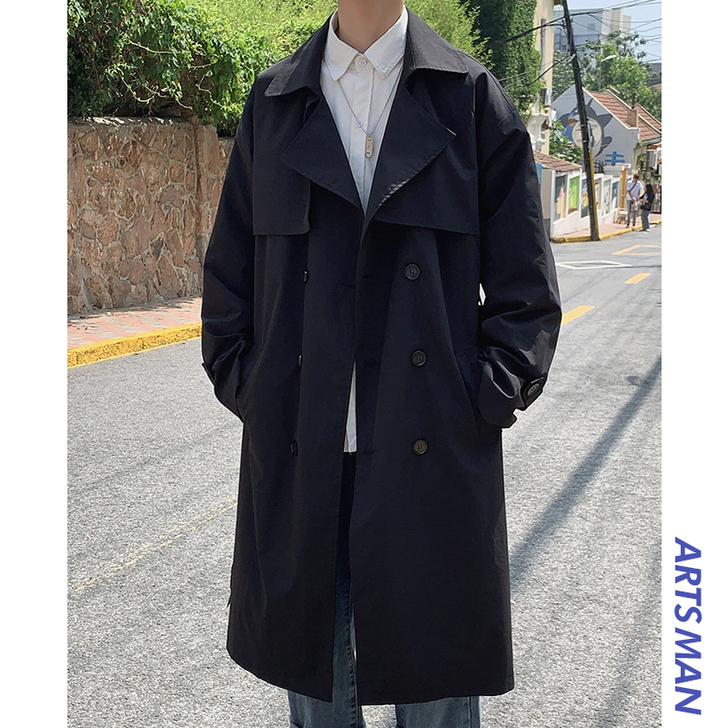 @港仔文艺男 春秋男士风衣中长款外套英伦风...
