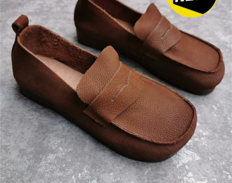 秋季新款复古头层牛皮真皮女鞋文艺百搭软底鞋...