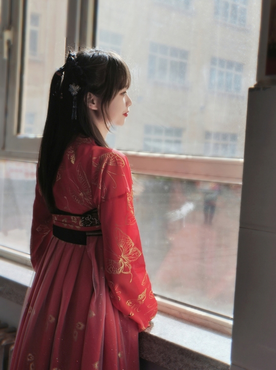 鸾星汉服女齐胸襦裙中国风学生红色6米古装改...