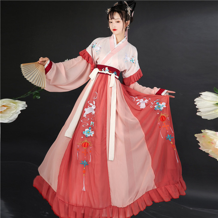 玉兔汉服女秋冬齐腰襦裙全套正品原创明制长裙...