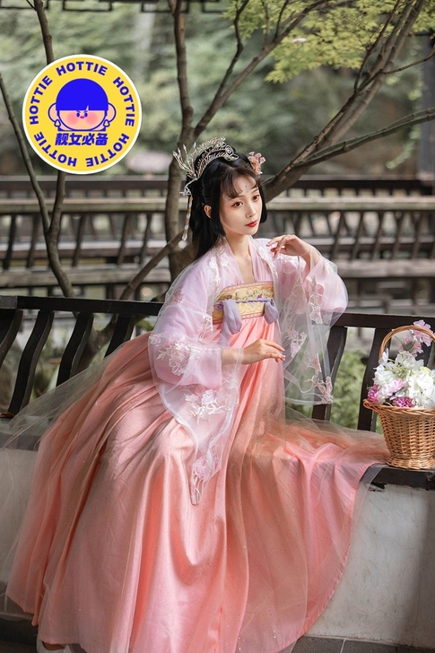汉服女仙气中国风齐胸襦裙6米摆樱花超仙飘逸...