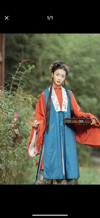 兰若庭 汉服 长比甲 双层 暗纹 绣花 明...