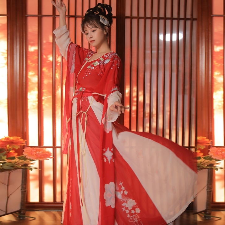 【玉花飞羽】原创正品汉服女唐制坦领三件套飘...