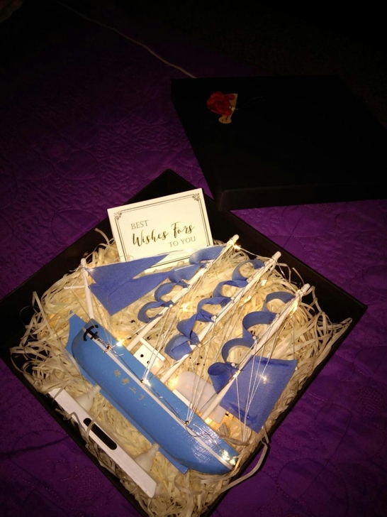 帆船模型摆件带灯木质工艺船一帆风顺男毕业生...