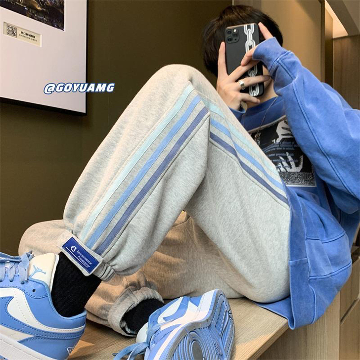 条纹运动卫裤男秋季新款韩版ins潮牌魔术贴...