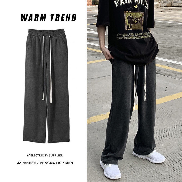 春秋潮流垂坠感长裤百搭直筒休闲运动裤高街卫...