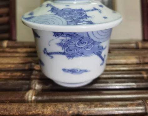 日本回流老青花过墙龙茶盖碗，天包地，上下有...