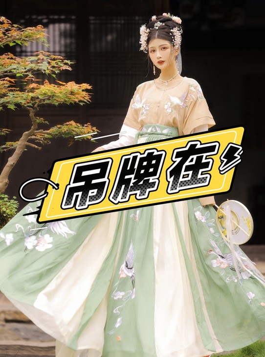 玉术汉服女幽风原创正品坦领齐腰儒裙春夏仙鹤...