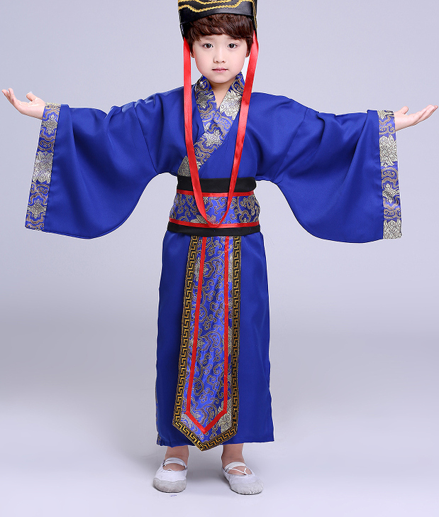 儿童古装避膝男古代汉服女书童直裾深衣国学服...