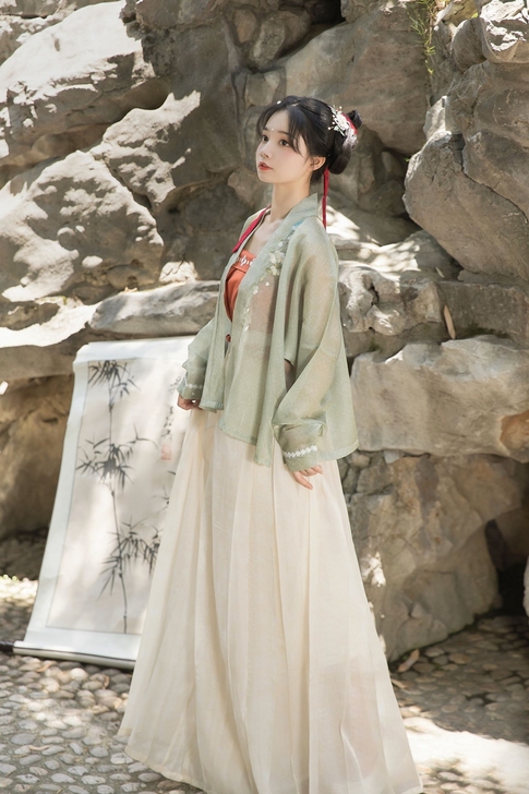 桔屿原创汉服女【陌桑花】宋制吊带飞机袖中国...