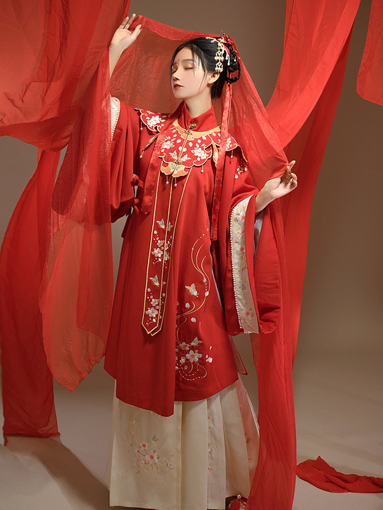 桔屿汉服女原创明制云肩【樱花赋】立领长袄中...