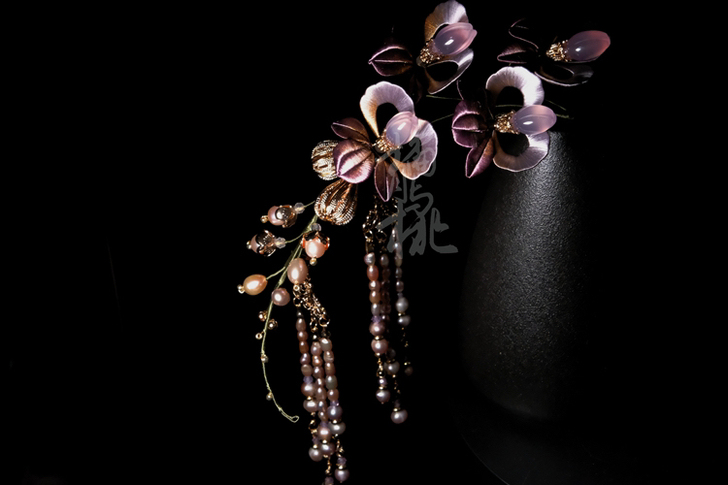 橘月与桃「蝴蝶枝」原创缠花发饰