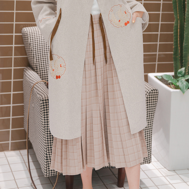 徐娇织羽集瑶阶草汉服汉元素格子半身裙秋冬女...