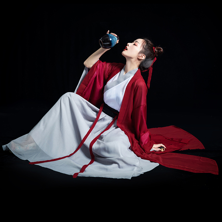 汉服女侠客中国风原创交领魏晋红色齐腰襦裙古...