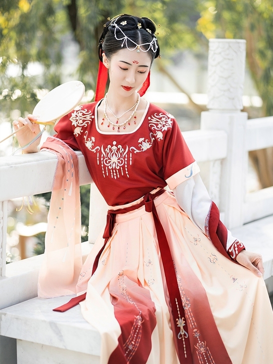 珍缕家的唐制坦领齐腰，上衣+下裙+半臂+披...