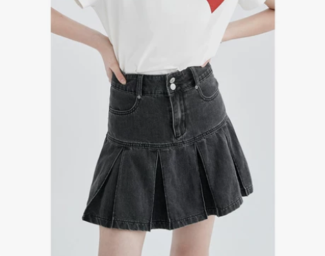 VEGA CHANG学院风牛仔半身裙女夏装...