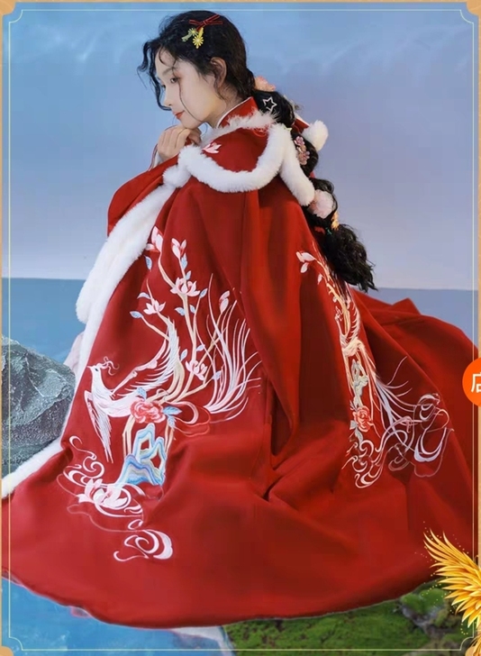 出租汉服斗篷出租红色斗篷出租画扇凰舞韶华斗...