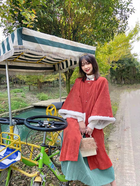 梦引长安过年新年汉服加厚明制方领半袖长款披...