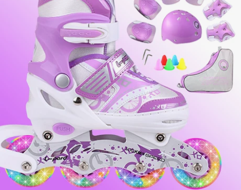 捷豹溜冰鞋儿童全套装男女旱冰鞋滑冰鞋直排轮...