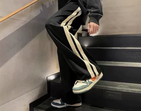 裤子男春秋季双杠条纹秋冬加绒加厚休闲裤情侣...