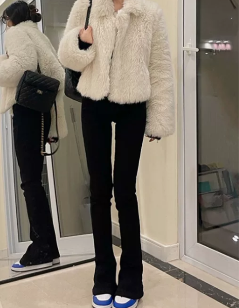喇叭牛仔裤 牛仔裤喇叭裤高腰黑色微喇女加绒...