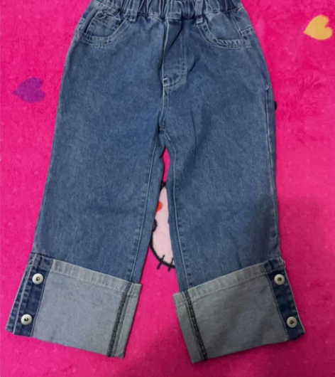 儿童牛仔裤七分八分阔腿裤 适合130左右的...