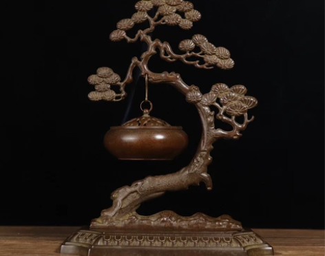 纯铜迎客松熏香炉摆件 迎客松招财树 铜...
