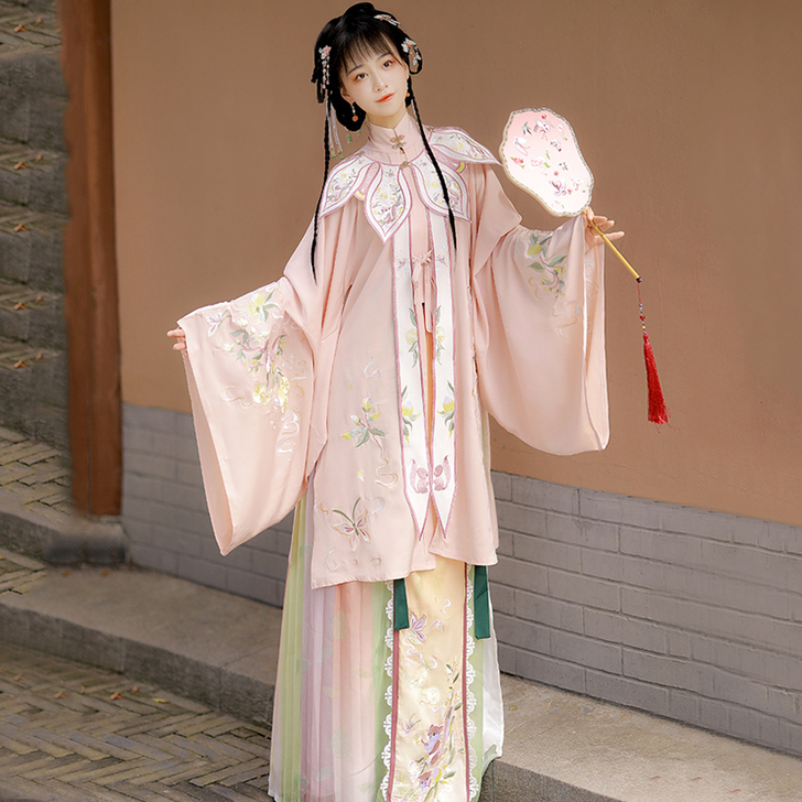 劲合明制汉服女夏松蝶之恋立领齐腰褶裙曹县汉...