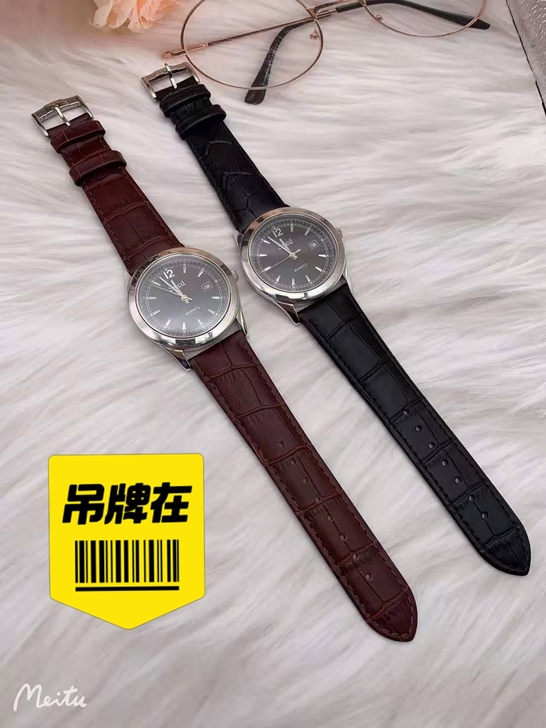 纯银手表,进口机芯,鳄鱼皮表带,全新