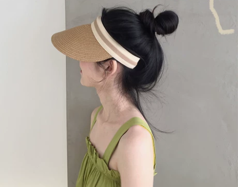 ?发卡式遮阳帽女夏防晒凉帽子草编空顶帽网红...