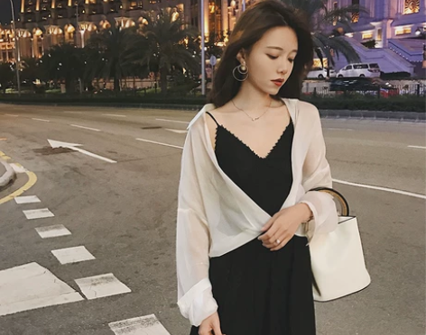 GG白色防晒衬衣薄款雪纺开衫外套女夏心机上...