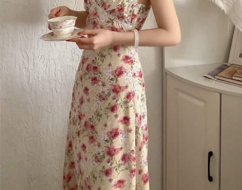 肖夫人家复古港味chic印花连衣裙M码 洗...