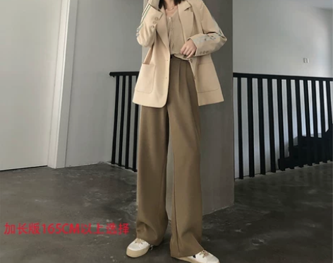 秋冬季垂坠感阔腿裤女显瘦百搭高腰宽松休闲拖...