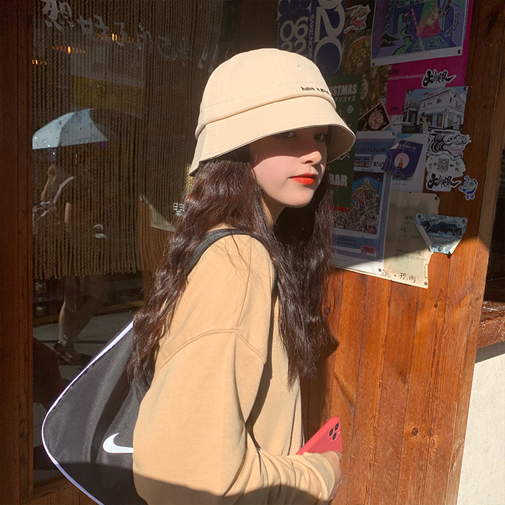 艾佳微帽子女韩版显脸小字母水桶渔夫帽情侣遮...