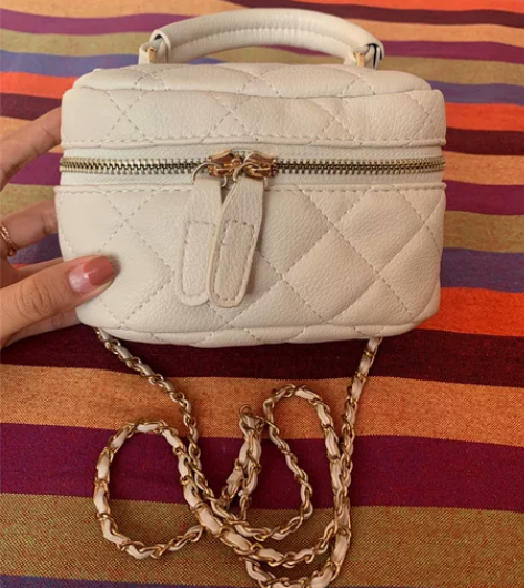 包邮迷你包菱格小香风链条包手提包斜挎包，白...