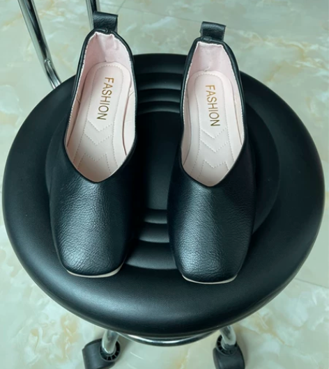 女鞋子女37码全新黑色工鞋女夏天平底浅口单...