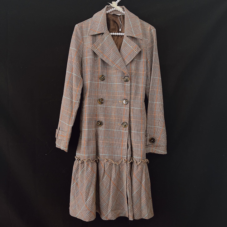 桃花vintage 日本直邮格子学院风荷叶...