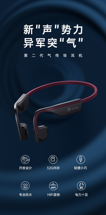 新款Sanag骨传导二代气传导蓝牙耳机防水...