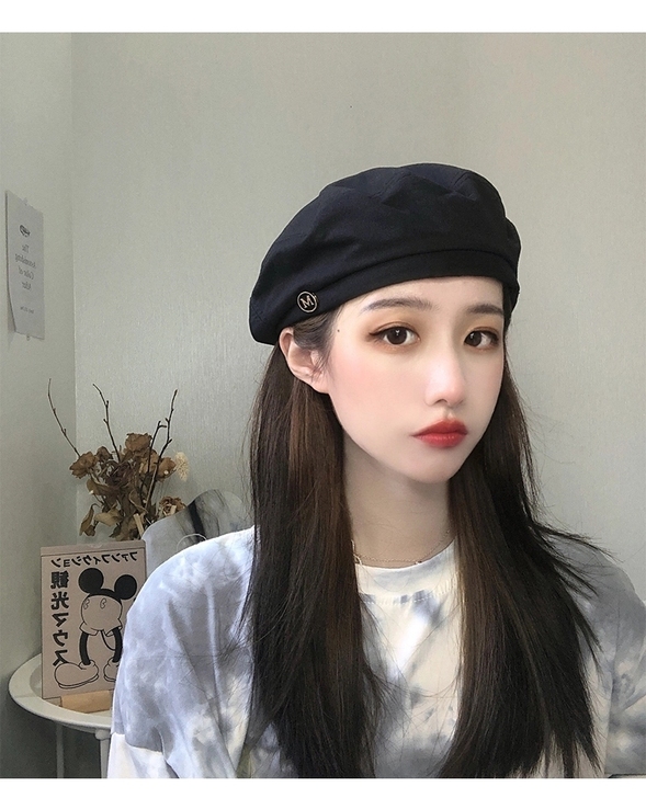 贝雷帽女秋冬百搭黑色ins八角帽子网红韩版...