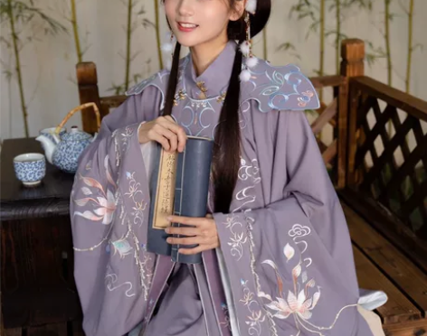 清梳原创西府幽兰明制汉服立领长袄刺绣云肩齐...