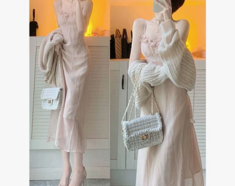 春装2022年新款女法式初恋裙子仙女超仙粉...