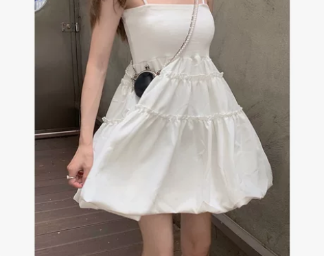 木耳边吊带连衣裙女2021夏季新款韩版收腰...