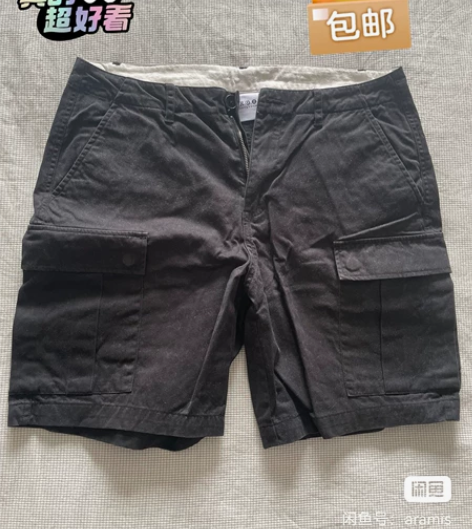 RRGS潮牌男款工装短裤，黑色，L码，腰围...