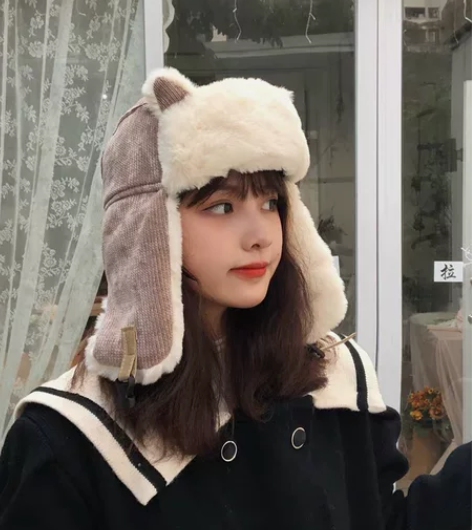 猫耳朵雷锋帽女韩版可爱秋冬季骑车防风帽子冬...