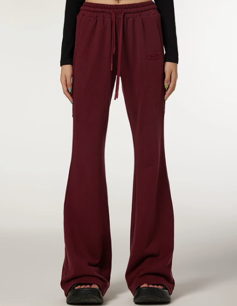 美式复古加绒运动裤女秋冬新款高腰显瘦喇叭裤...