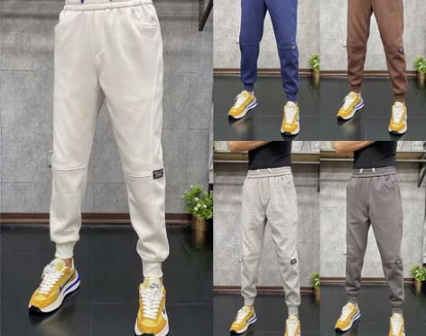 秋季纯色百搭运动裤男韩版潮流小脚休闲裤针织...