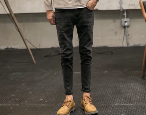 新款牛仔裤男黑灰色潮流男裤弹力牛仔裤时尚简...