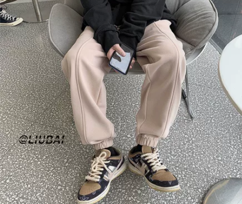 加绒裤子男秋冬加厚宽松运动束脚卫裤韩版潮流...