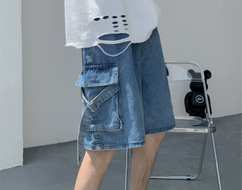 高街ins潮牌痞帅工装牛仔短裤男夏季薄款休...